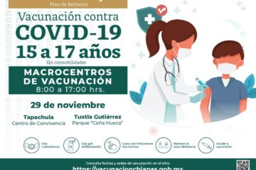 Inicia vacunación para 15 y 17 años en Palenque y Tuxtla