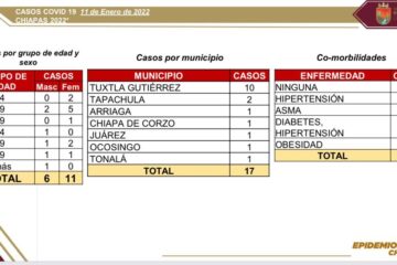 Aumenta a 17 los casos nuevos de covid en siete municipios de Chiapas