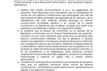 Bloque opositor logra frenar reforma para mantener al Ejército en las calles