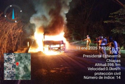 Seis heridos en explosión de urban de transporte público en Chiapas